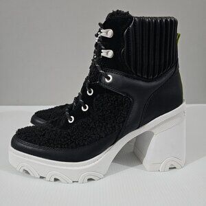 Sorel Brex Cozy Heel Boot Womens 10 Black Sea Salt White Waterproof Lace Up
